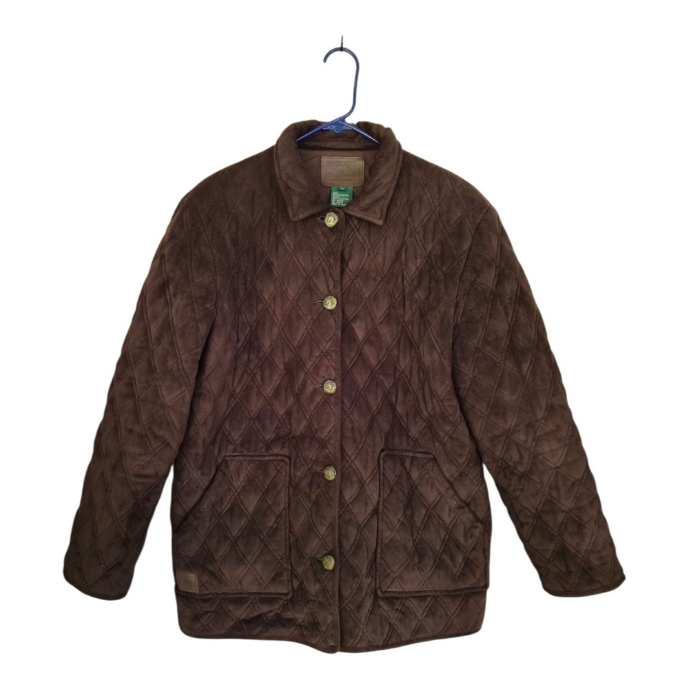 Vintage 90s Lauren Ralph Lauren Faux Suede Quilted Jacket L Equestrian Brown